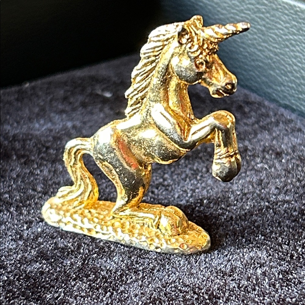Gold Tone on Pewter Unicorn Miniature Standing Figurine - Picture 2 of 4